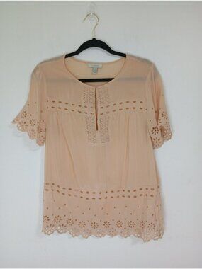 J.Crew Peach Silk Eyelet Blouse Short Sleeve Womens Size 4